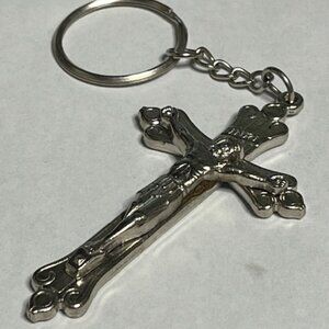 Silver-Toned Metal Jesus Crucifix Cross Keychain Pendant Charm Providence1.5"x3"